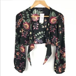 Fashion Nova Cropped Floral Tie Front Top